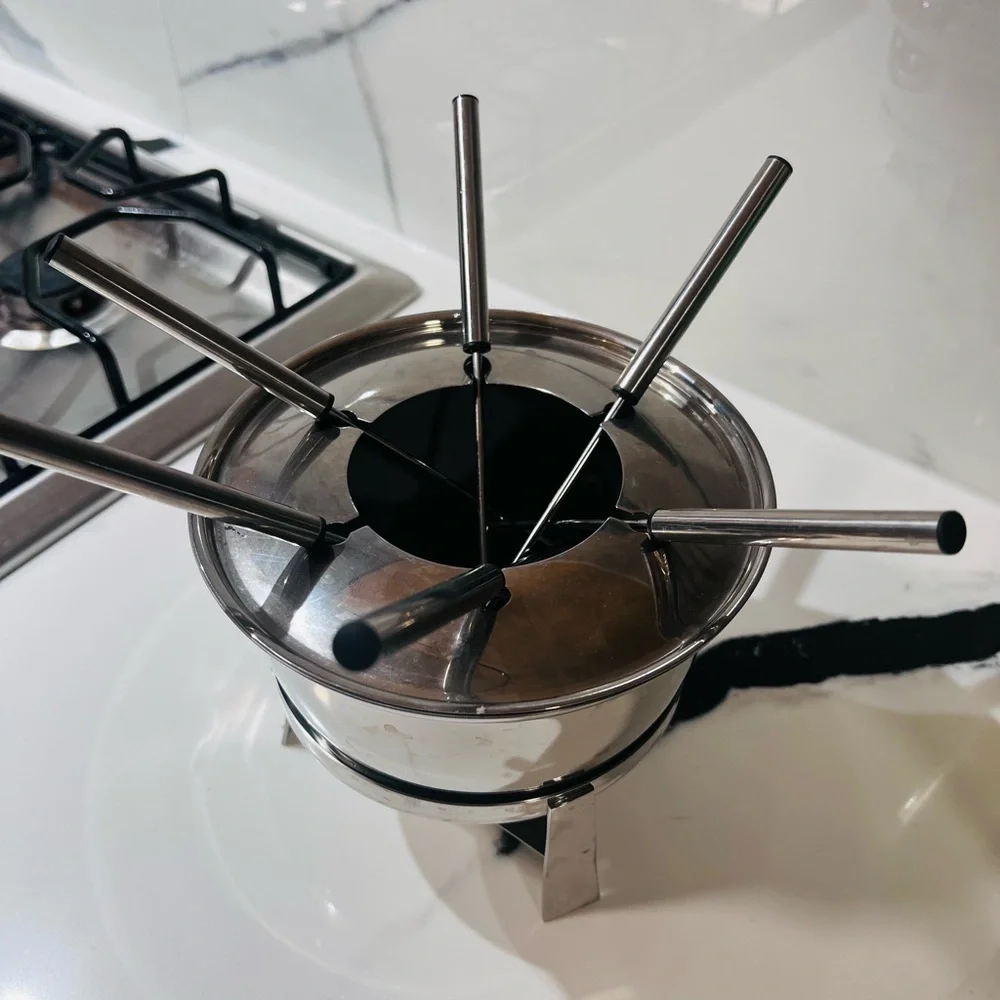 Crate & Barrel Stainless Steel Fondue Set